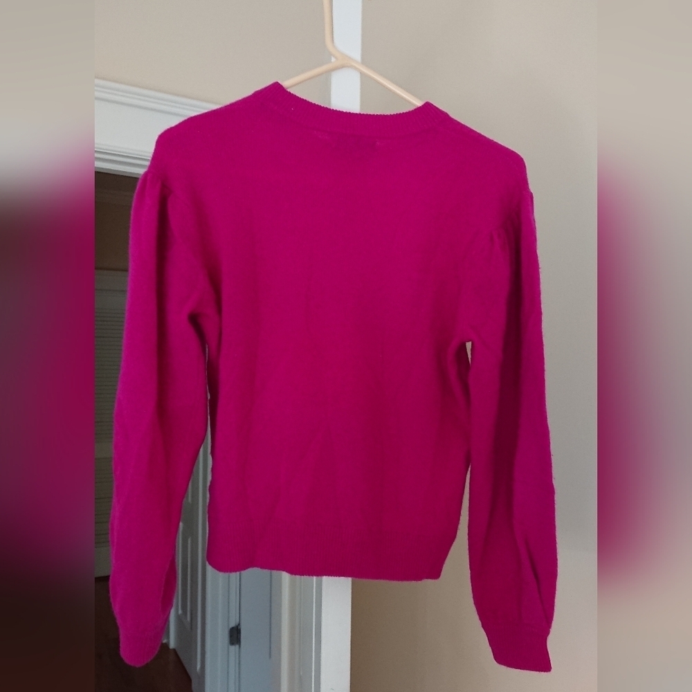 AQUA 100% Cashmere Balloon Sleeve Sweater in magenta size S - Picture 4 of 15